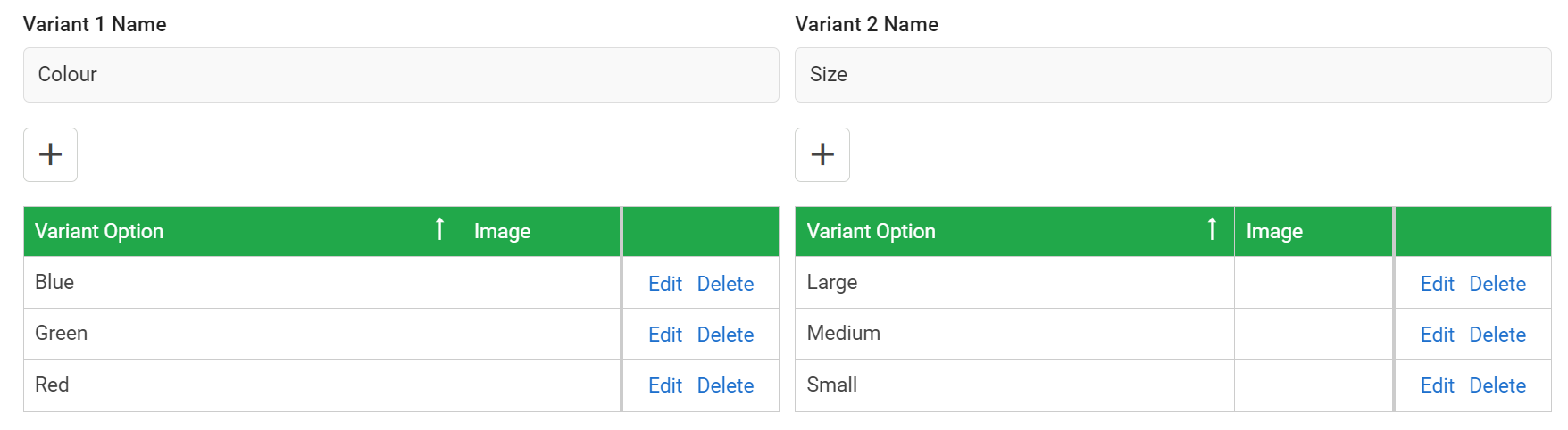 Product Variant Options